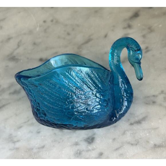 Vintage Swan L E Smith Glass Turquoise Blue Trinket Dish Nautical Beach Decor - Picture 13 of 16
